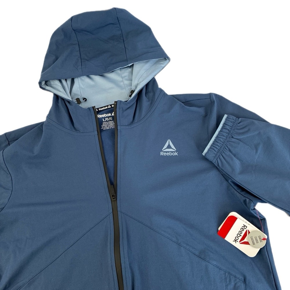 New Mens‎ Reebok Ascent Full Zip Windbreaker Jacket Size Large NWT Dark Denim